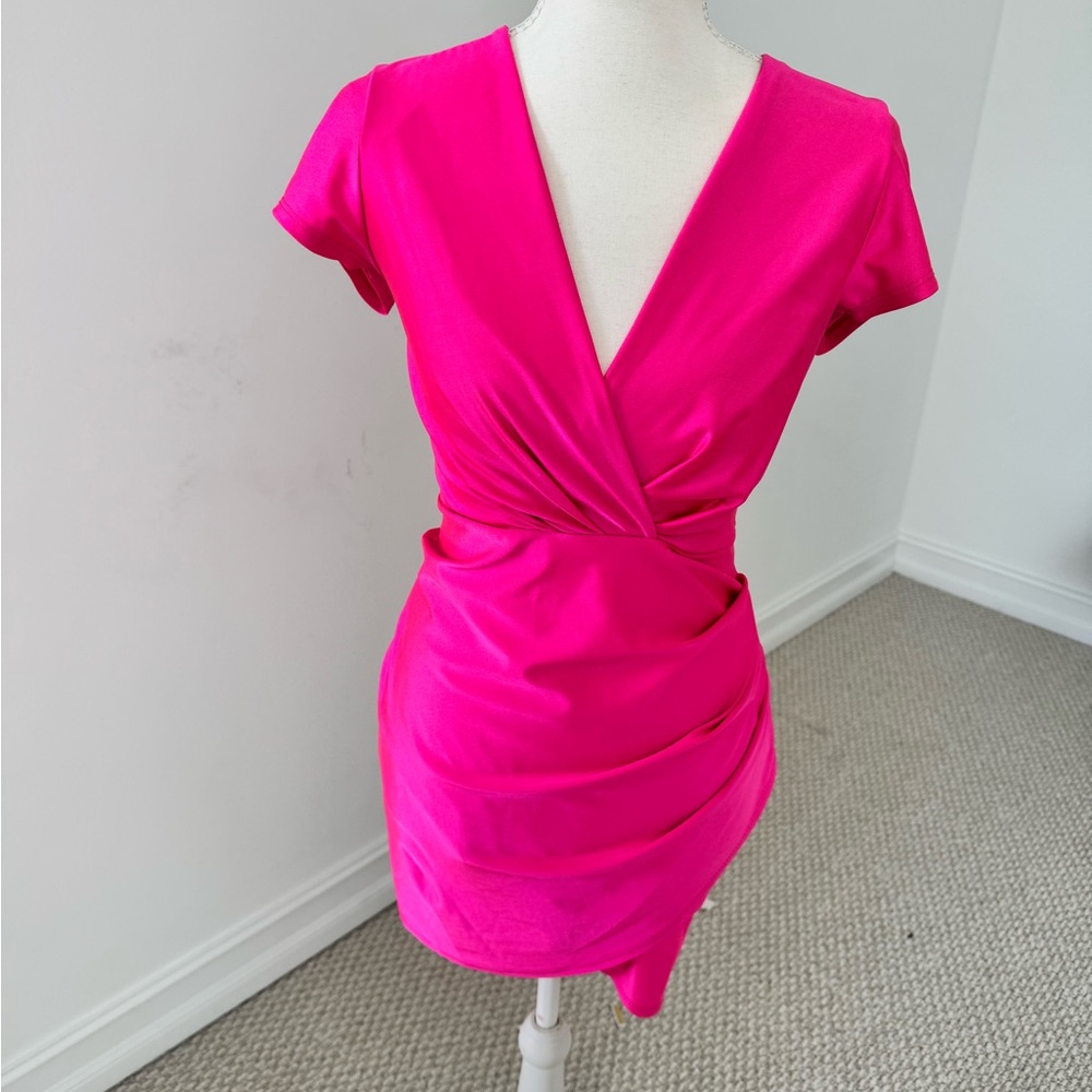Chic Fuchsia Wrap Mini Dress